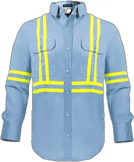 100% Cotton NFPA 2112 Custom Logo CAT 2 Flame Resistant High Visibility Long Sleeve Hi Vis FR Shirt