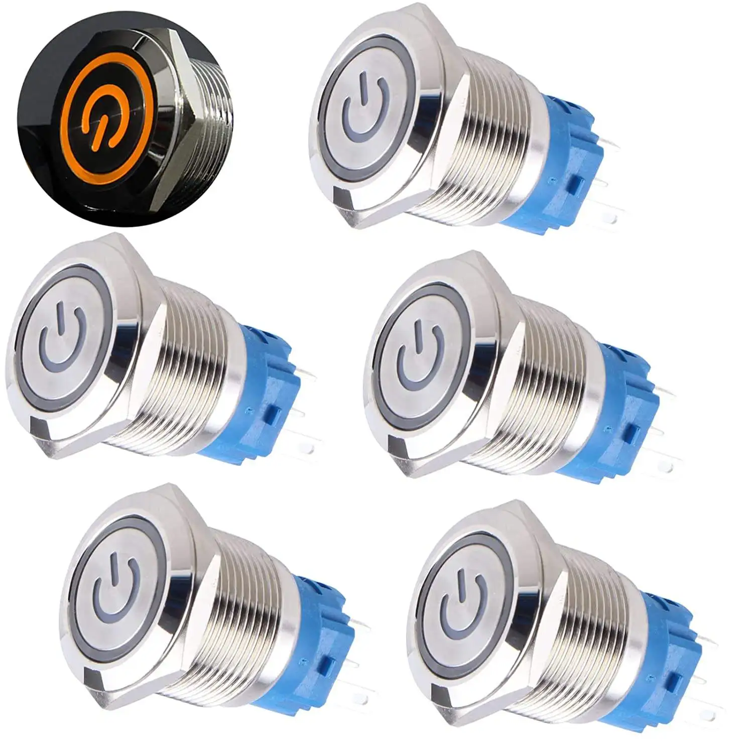 Hongju PB-02A-19-MF-xQx 19mm momentary latching metal push button switch