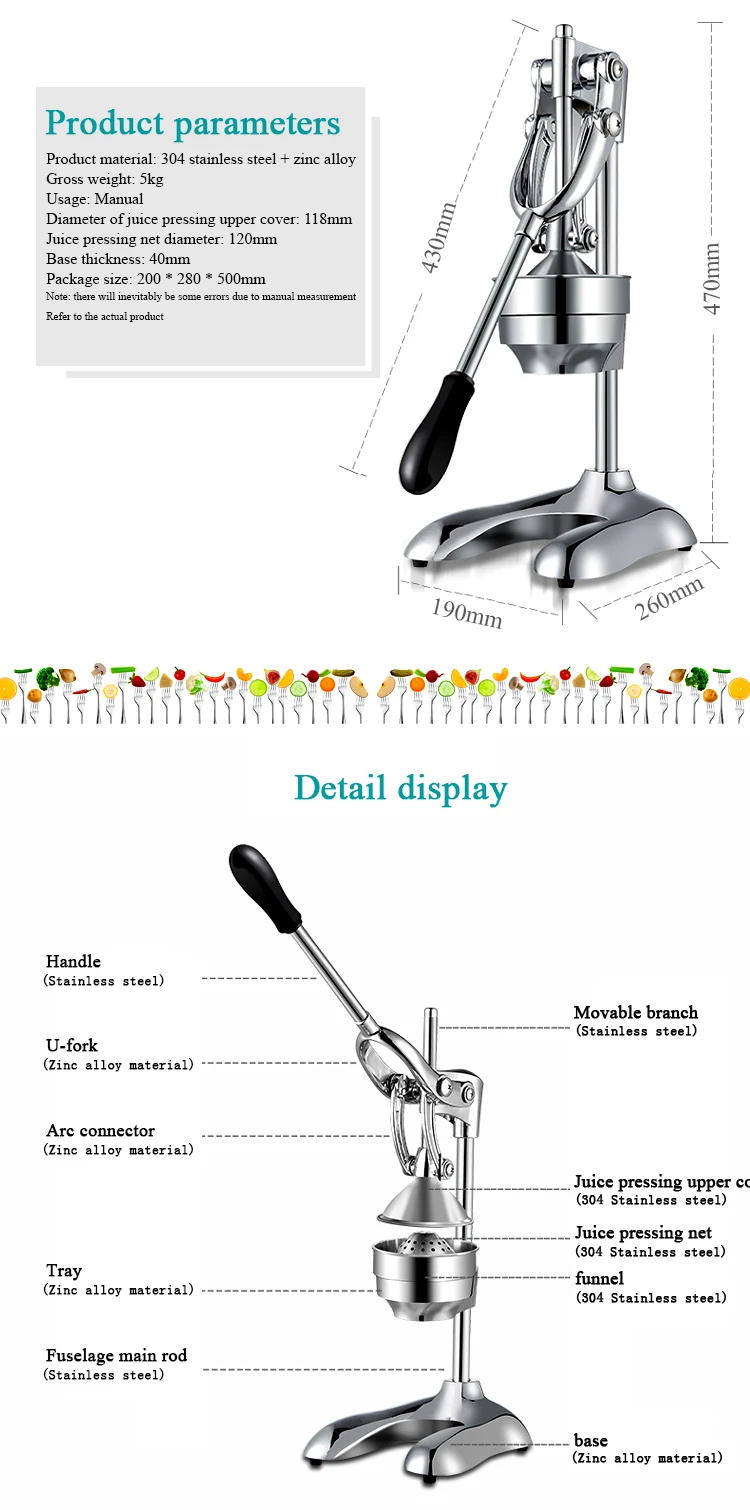 Manual Juicer Hand Press Professional Citrus Juicer Countertop Metal for Oranges, Lemons, Limes, Grapefruits and More