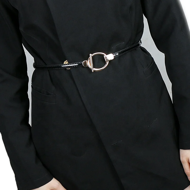 Fashion Versatile PU Leather Thin Belt Women with Dress Waist Adjustable Small Belt