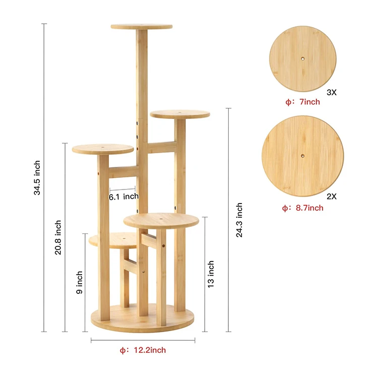 Wholesale Modern 5 Tier Tall Indoor Outdoor Corner Large Bamboo Display Flower Rack Shelves Plant Pot Stand, flower pot shelf