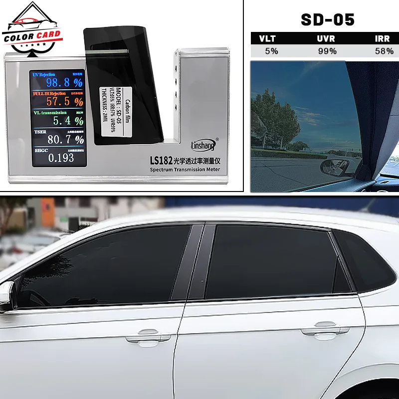 COLOR CARD Carbon Film HD Series Glass Armor UVR 99% Ceramic High Insulation Film Data VLT5% Car Window Tint Film 1.52*30m