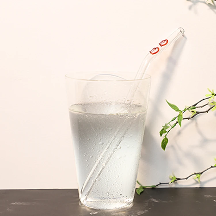 Custom Eco-Friendly Heat Resistant Bar Accessories Reusable Borosilicate Drinking glass straw with love design