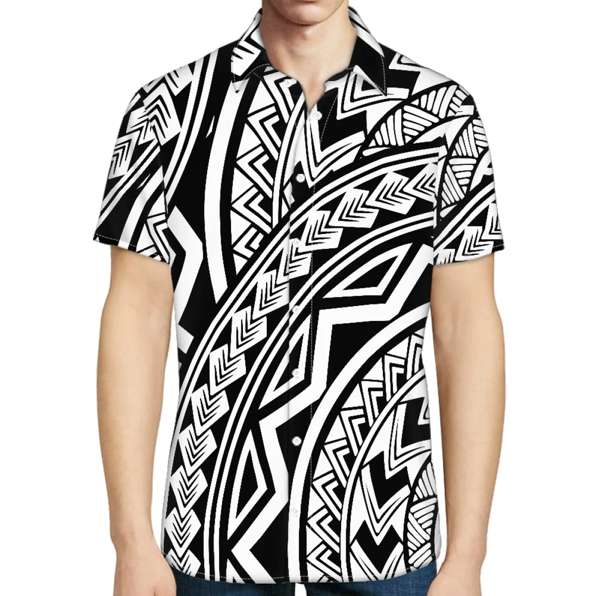 Polynesian Tattoo Button-Up Shirt Wholesale Customized Comfort Slim Short Sleeve Top With factory Outlet Hawaiian Aloha Shirts