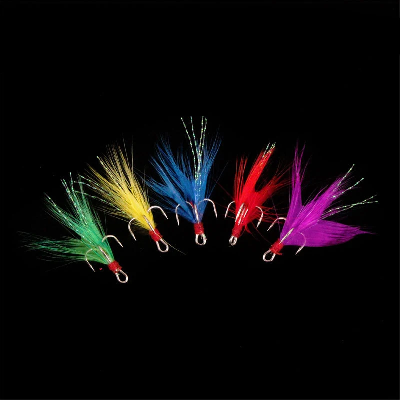 Colored feathers ordinary three book hook 2 4 6 8 10 Bound hair hook road subbait with hook