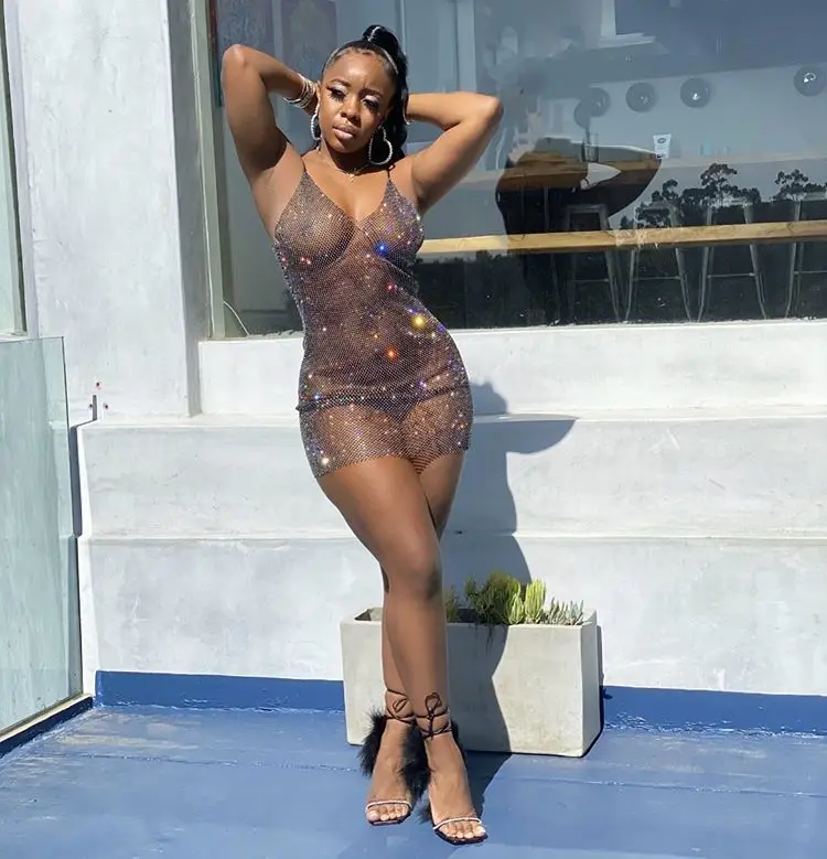Женское Сетчатое мини-платье со стразами, эластичное облегающее ажурное платье на бретелях с V-образным вырезом для вечеринки в честь Дня Рождения, 2021
