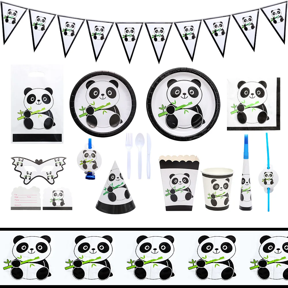 Palmy Panda Birthday Party Supplies Children Cartoon Paper Plate Decoration Disposable Straw Blowing Dragon Paper Cup Tableware