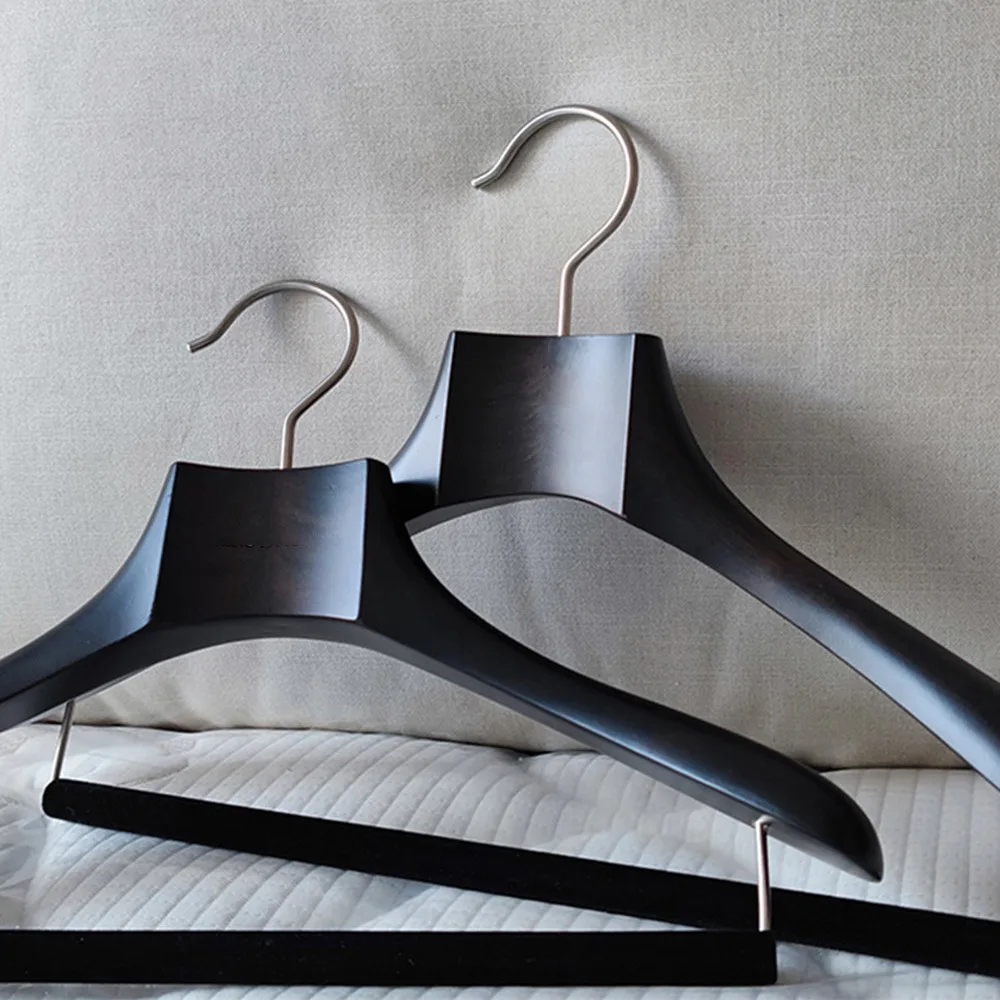Chinam Luxury Coat Pant Black Wooden Suit Hanger for Fashion Carton Iron Customized Logo Custom Made Multifunction Single 5.5