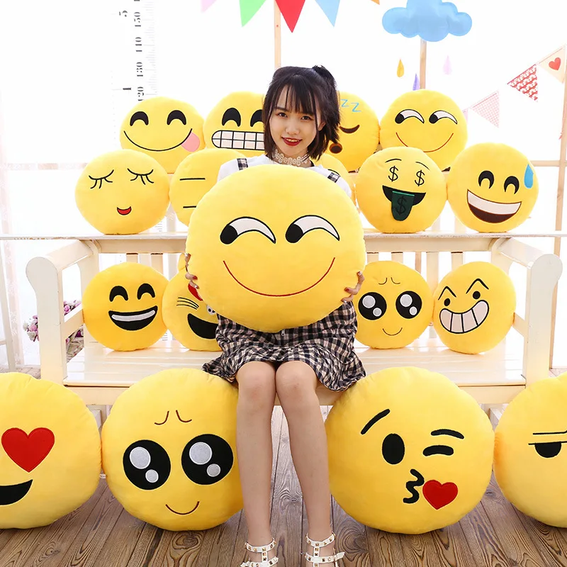 Wholesale Hot Sale Stuffed Pillow Custom 30cm Plush Funny Cute Smiley Throw Cushion Emotion Happy Face Kids Birthday Party Gift