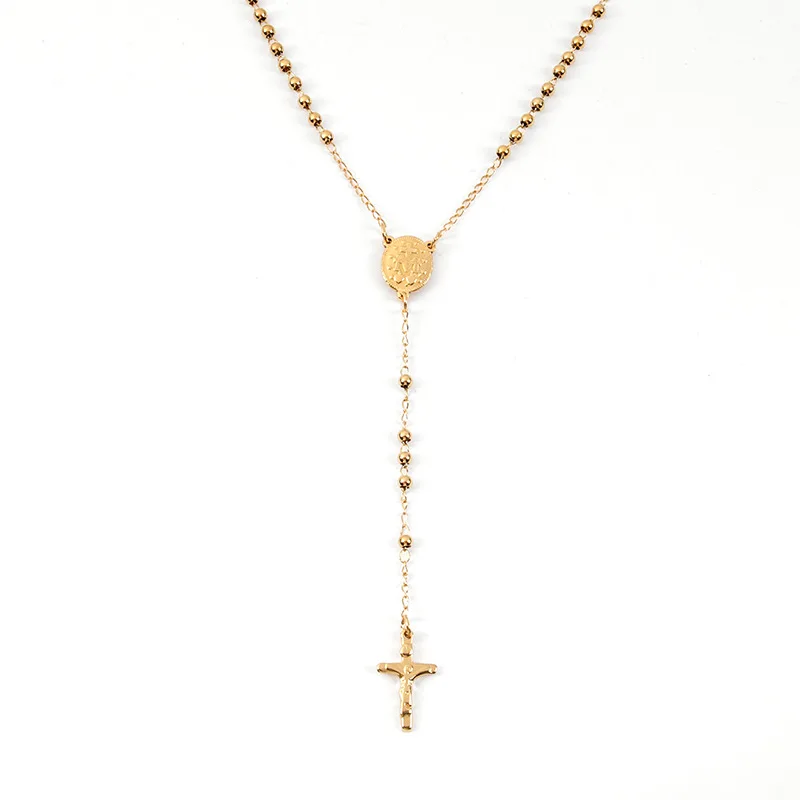 3mm Long Chain custom Cross sales products Gold christian catholic religious stainless steel rosary bead necklace