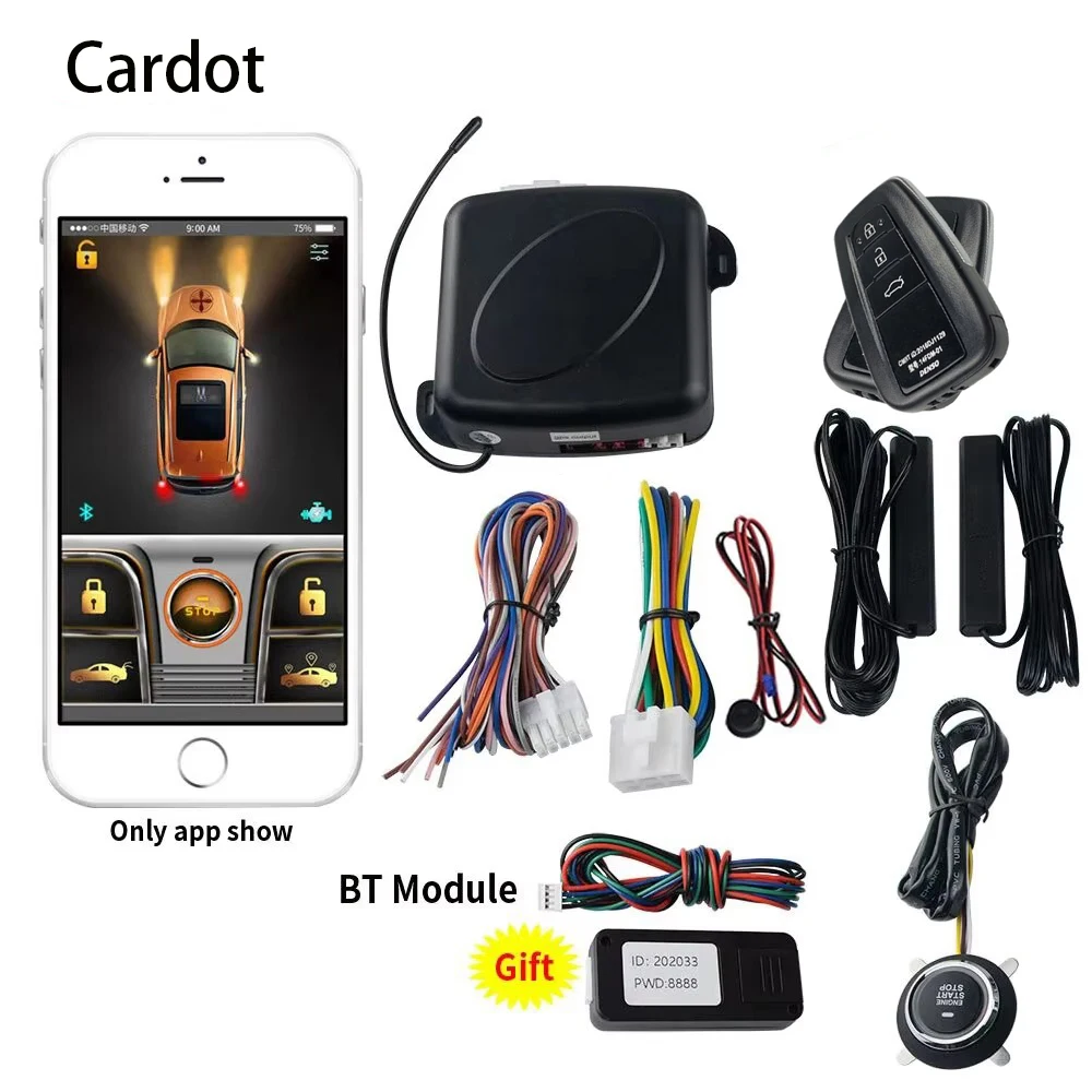 Cardot Car Alarm Remote Control PKE Car Keyless Entry Engine Start Alarm System Push Button Remote Starter Stop Auto