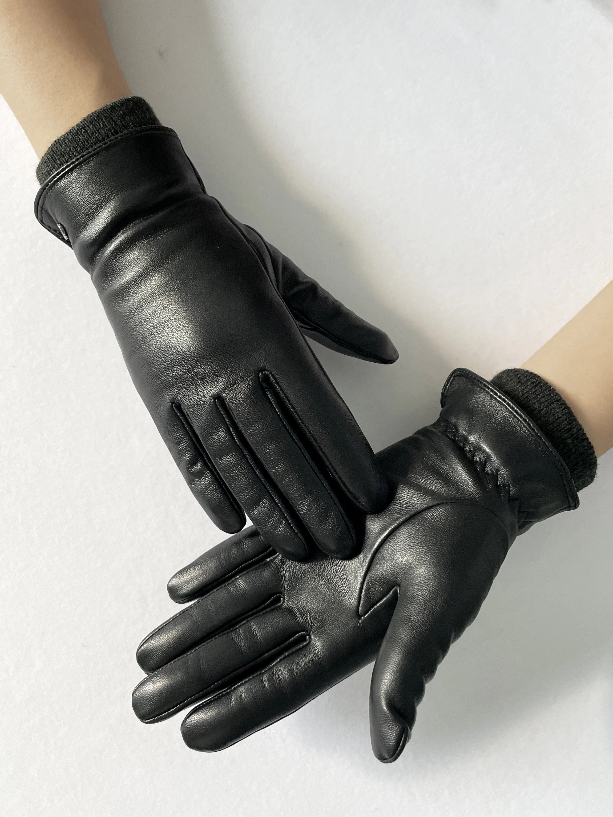 BSCI Factory Wholesale Stylish Touch Screen Knitted Lining Winter Genuine Leather Gloves Women