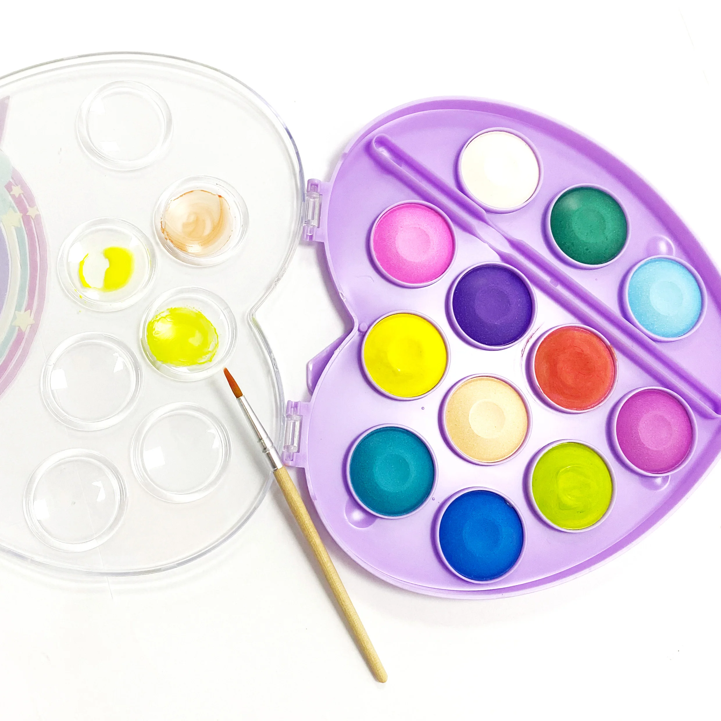 Набор акварельных красок 12 цветов для детей с деревянными щетками
