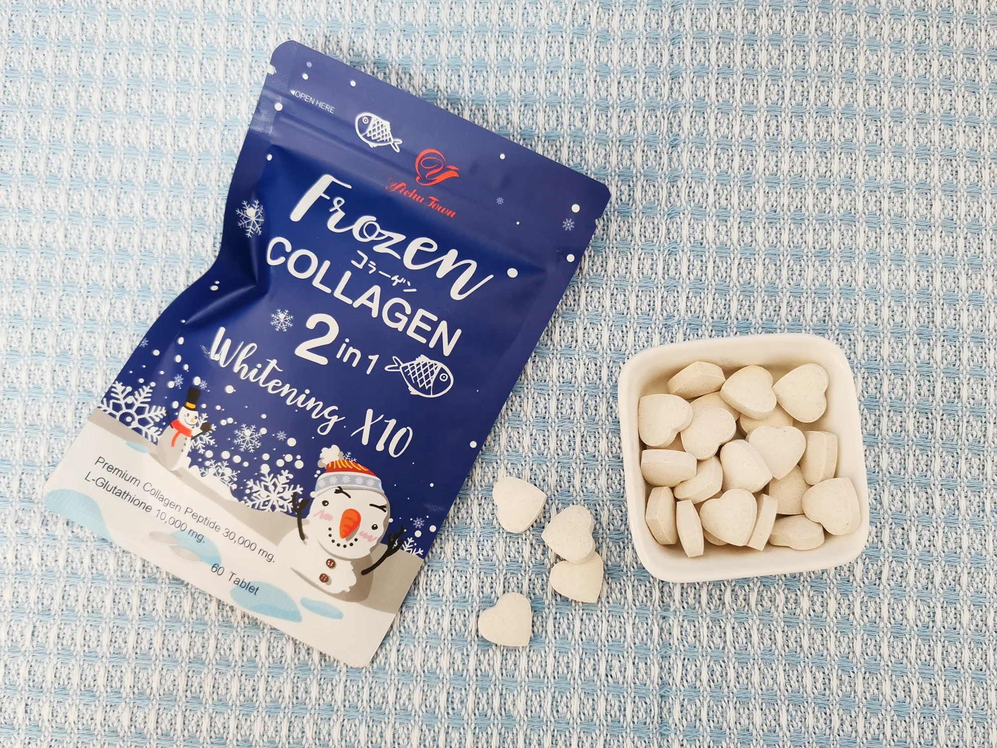 Frozen collagen 2 in 1 skin whitening tablet not capsule Marine collagen peptide powder L-glutathione pill skin brightening tea