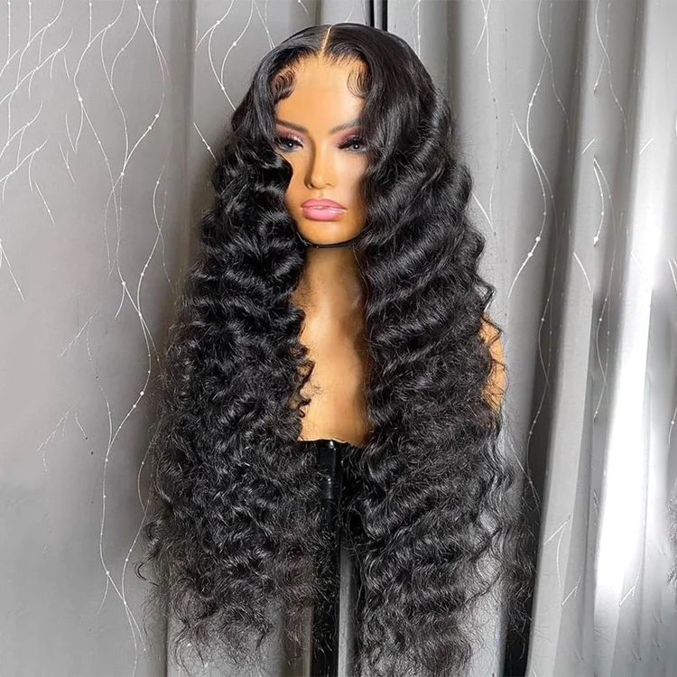 Raw Human Hair Deep Curly Wigs For Black Women,100% Brazilian Wigs With Closure,Deep Curly Wave Lace Front Wigs With Baby Hair