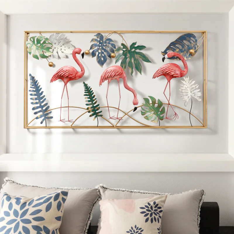 Nordic style flamingo living room background wall hanging wall decoration three-dimensional double wall decoration