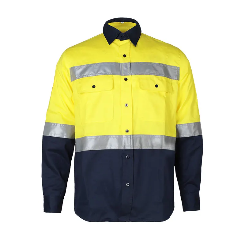Men Work Fr Dry Fit Shirt Reflection Clothing Workwear Cotton High Visibility Safety Shirts Long Sleeve Reflective