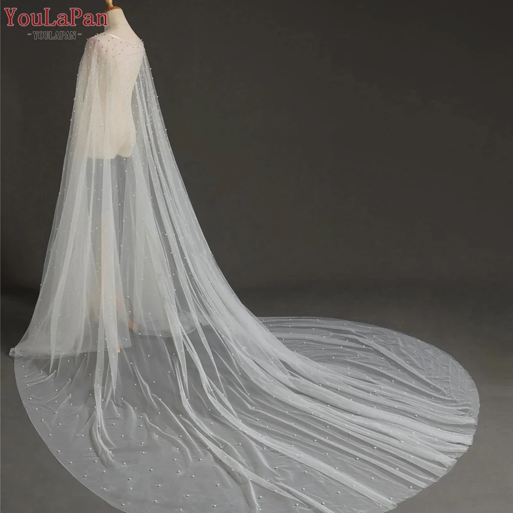 YouLaPan VG17 Hot Selling Bridal Wedding Dress Cape Long Pearl Soft Tulle Wrap Shawl Women Evening Party Dress Shoulder Cover