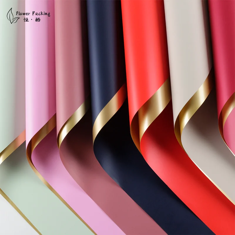 Best Selling Design Golden Edge Wholesale Plastic Waterproof Frame Flower Wrapping Paper
