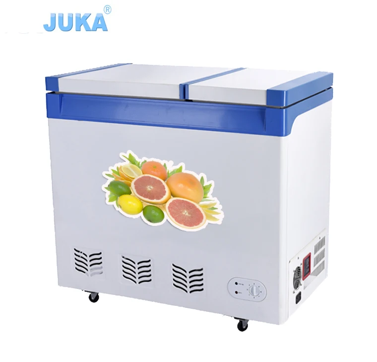  DC 12 V/24V Солнечный морозильник 100 мм Толщина пенопласта двойная дверь глубокий глубокое морозильное вместилище 218