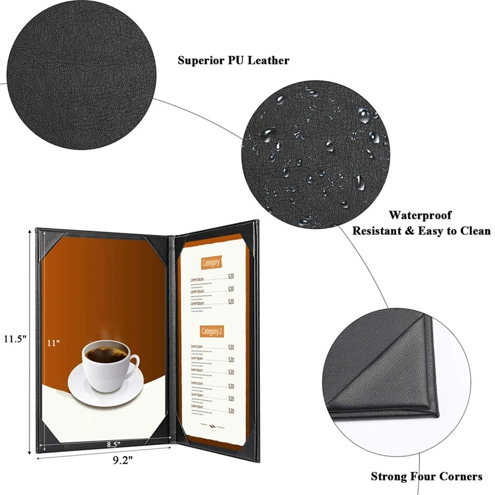 Premium PU Leather Menu Folder Waterproof Coffee Menu Cover for  Restaurant Home Hotel Use