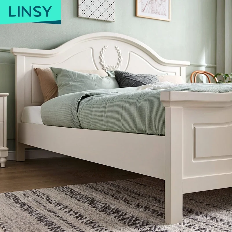 Linsy Best Selling King Size Wooden Bed Frame Double Designs Solid Wood Bed BD4A