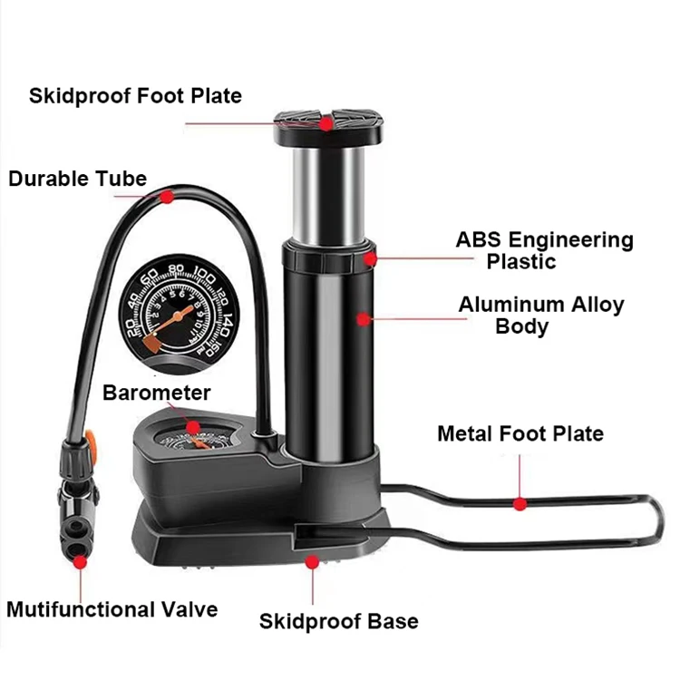 Mini Portable Bike Pump Bicycle Foot Pump Bicycle Air Pump with Pressure Gauge Accessories Fits Presta & Schrader Valve