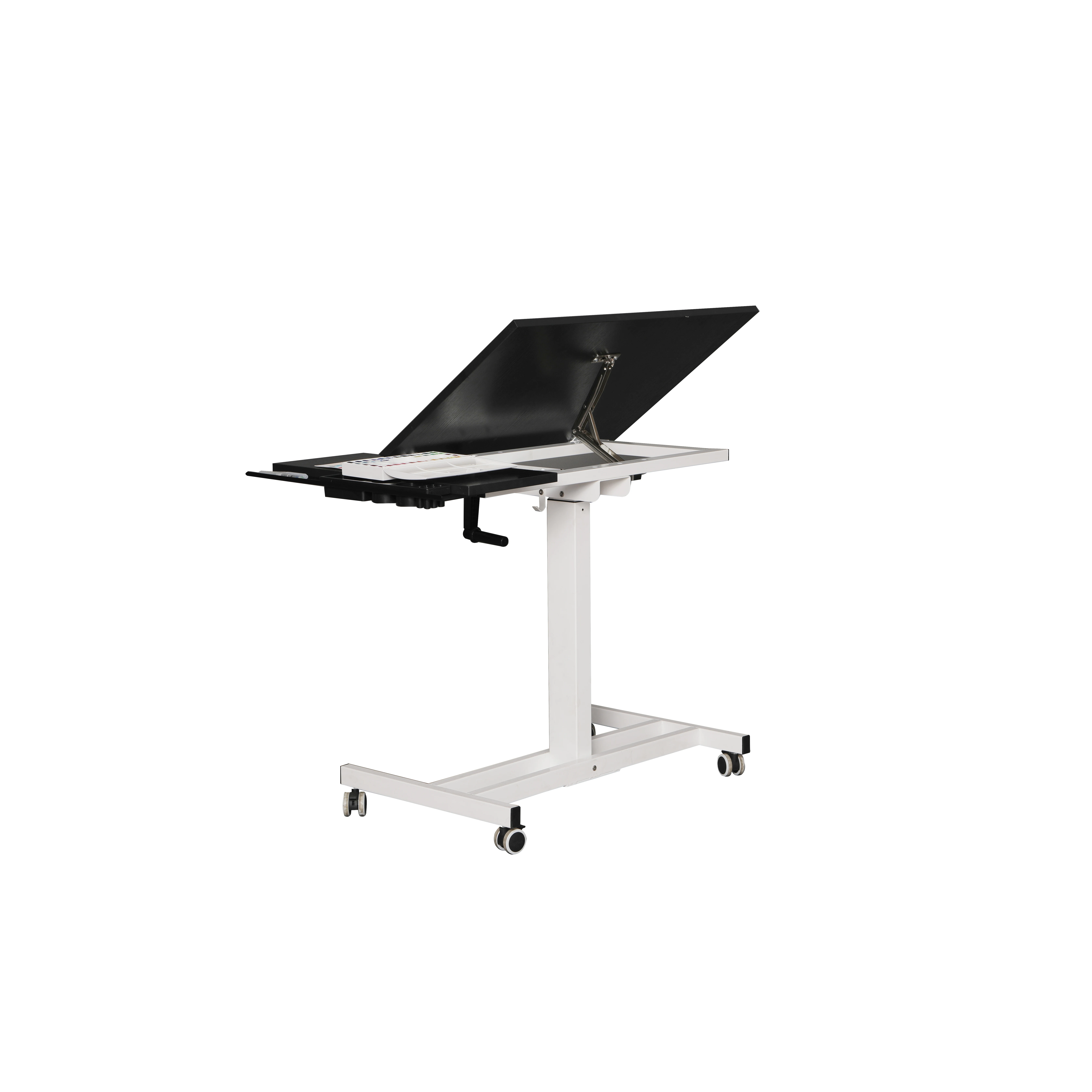 hand crank adjustable height sit and standing drawing table desk carbon frame