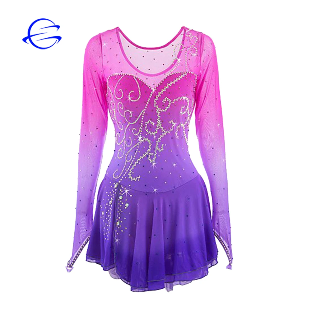 New Fashion Dance Wear Patchwork Ice Skating Dresses Gradient Color Belly Dance Costumes