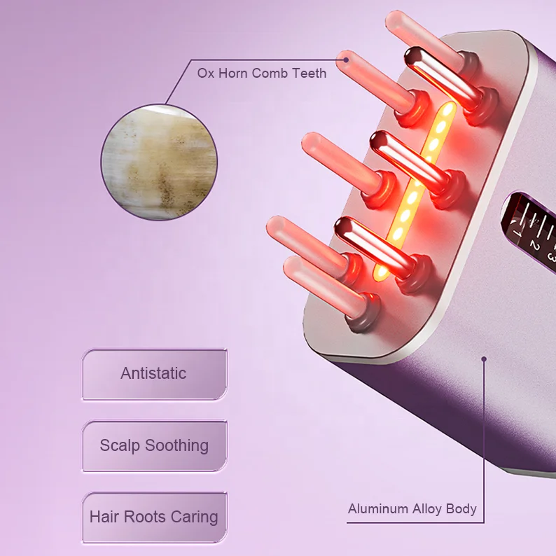 Hot Electric Head Massage Brush Hair Oil Applicator For Scalp Red Light Nourishing Scalp Ox Horn Hair Conditioning Liquid Comb