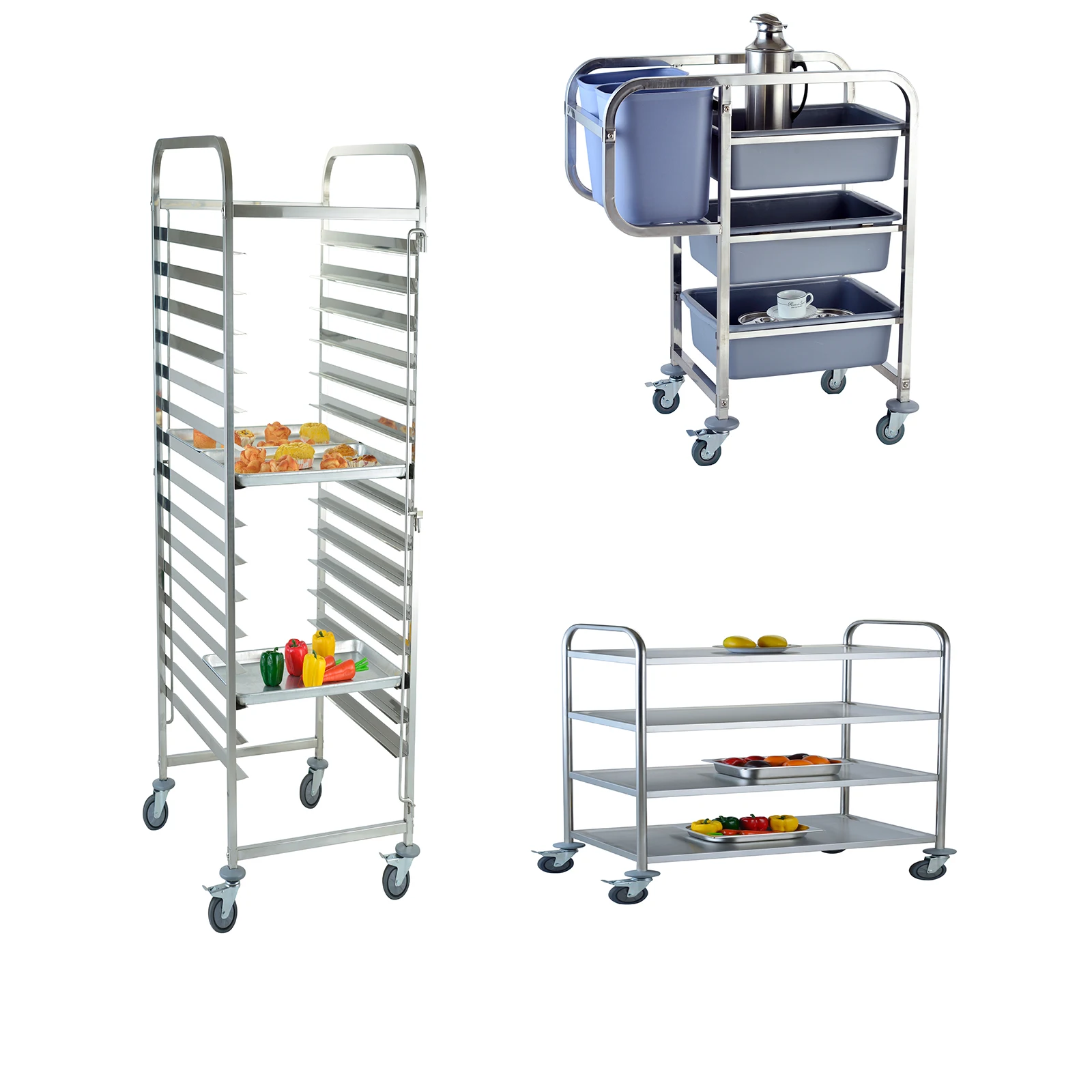 Modern Wholesale Round Tube Bakery Trolley GN Pans & Tray Rack Waste Cleaning Trolley