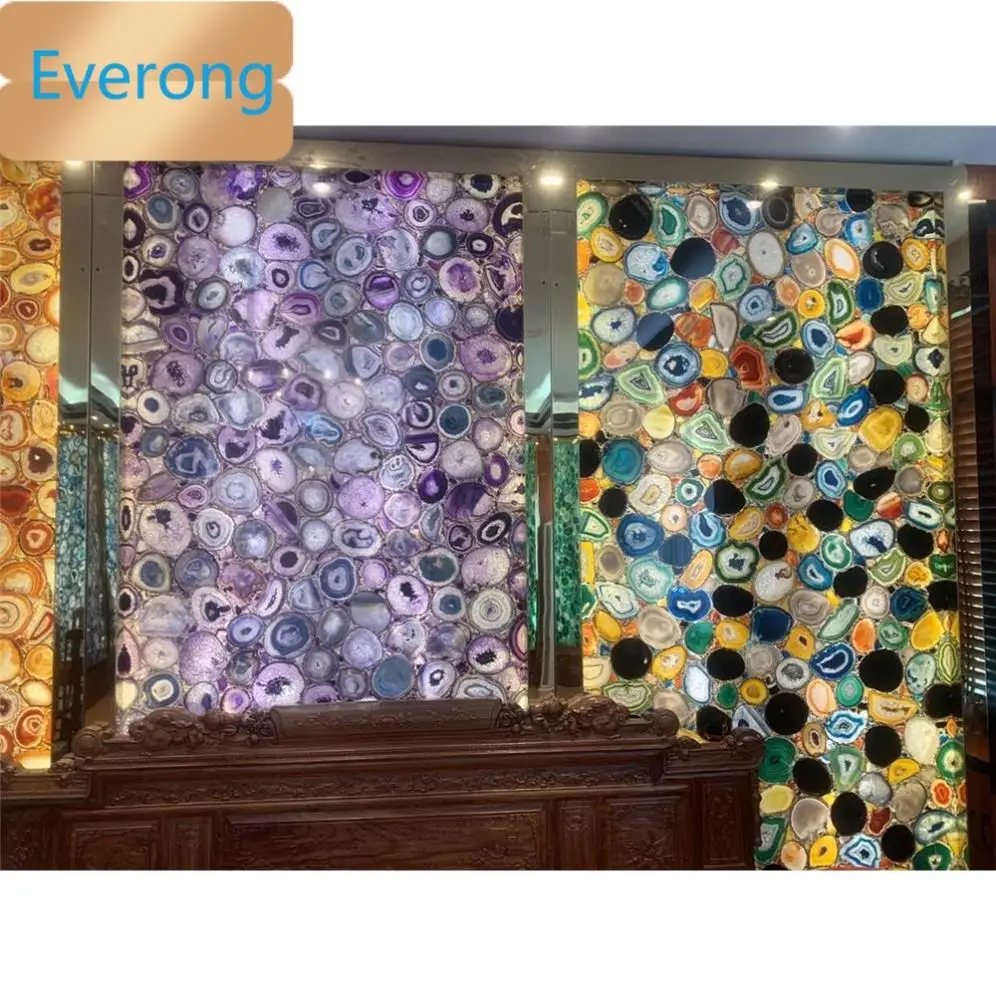 Blue Agate slab for wall multicolor semi precious stone agate stone slab