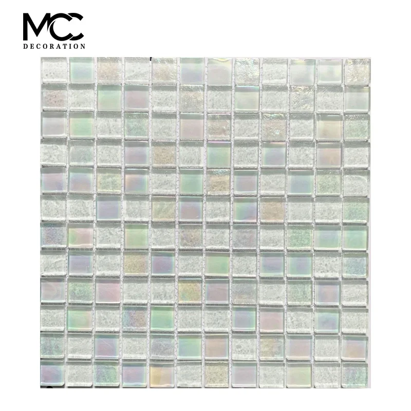Luxury White Glass Mosaic Tile Modern Design Square Pattern for Bathroom Outdoor Living Room Background Walls for Luxury Style