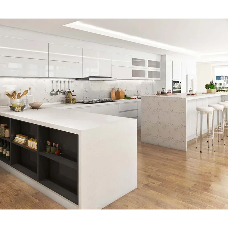 American Style Modern Luxury white glossy cabinets Modular Kitchen Cabinets with european style cupboard