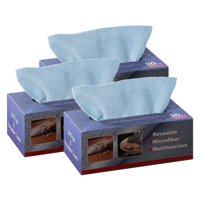 Microfiber Rags in Box(Pack of 30)180GSM Lint Free Cloths,Reusable Rags for Cleaning, Home, Office, Auto Shops, 11 x 11 in(BLUE)