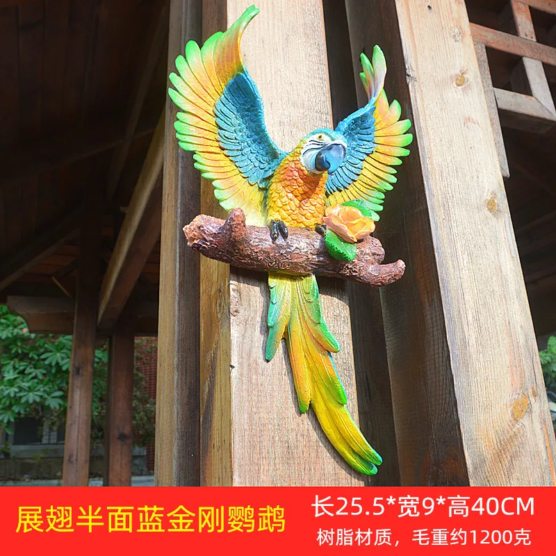 Wholesale Resin Colorful Parrot Statue Wall Hanging Sculpture resin bird