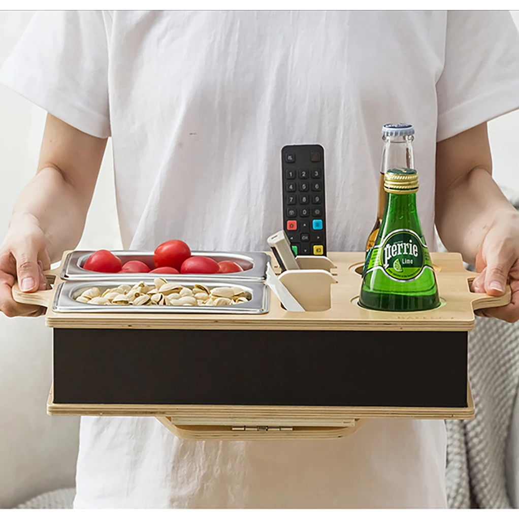 Multi-style Couch Tray Table with Phone Holder Wooden Couch Eating and Drink Portable Stable Bamboo Sofa Arm Tray Table