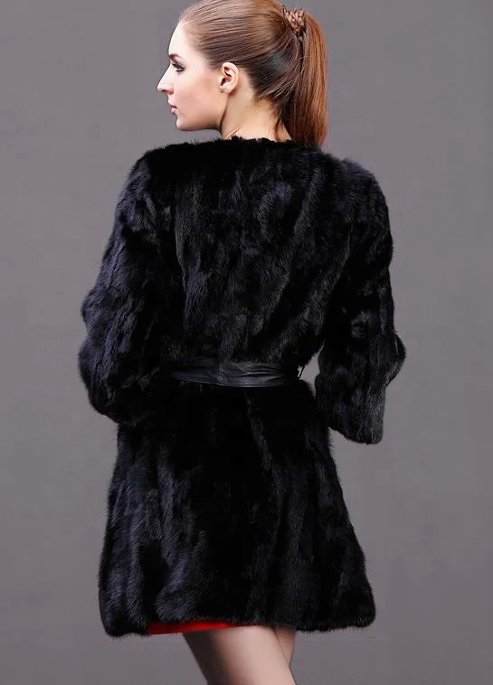 YR762 Factory Direct Formal O-neck Fur Coat Black Long Mink Fur Coat For Women