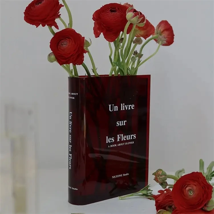 Acrylic Book Vase Flower Arrangement Ware Creative Gifts Acrylic Vase Decor Book Shape Vase for Home Decoration