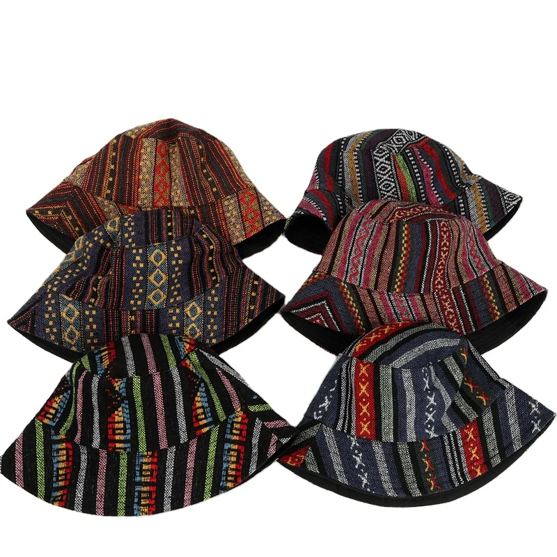 Custom fall winter south america styles mexico stripe bucket hat for women ladies vintage hats Ethnic accessories
