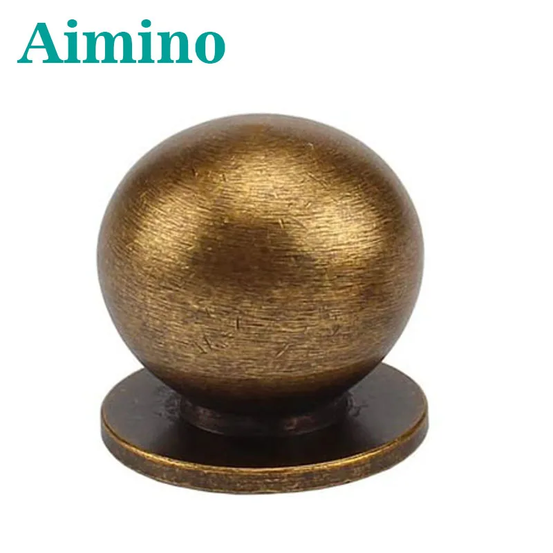 AIMINO OEM Round Solid Brass Pulls Antique Cabinet Drawer Small Handles Modern Minimalist Handles Knobs (Antique Bronze