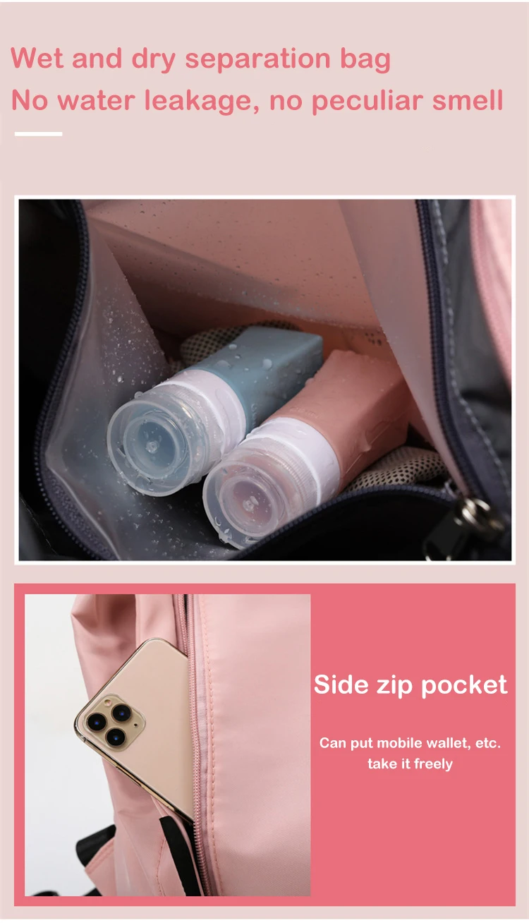 Factory Wholesale Sport Bag Waterproof Pink Fitness Sport Gym Shoes Compartment Duffel Travel Bag Drawstring Customized Logo