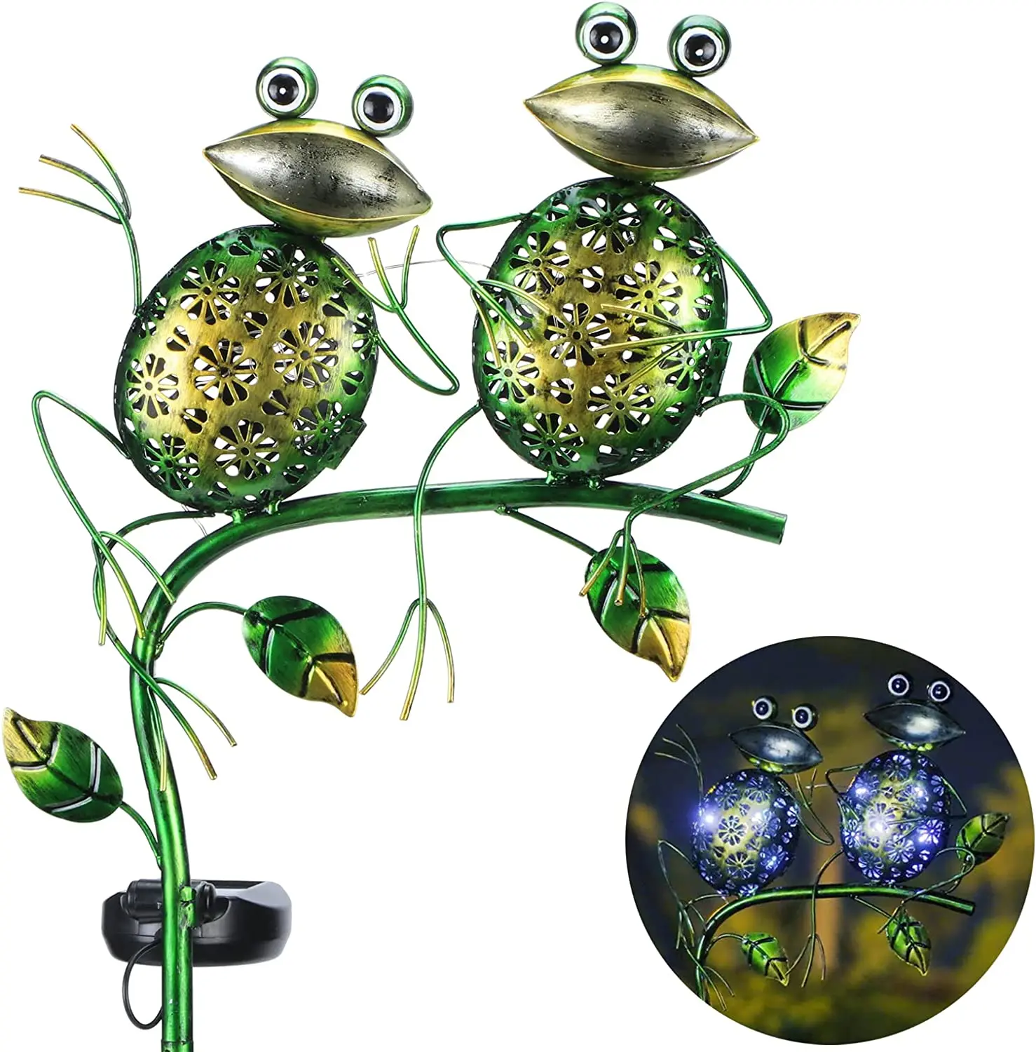 Solar Lights Outdoor Metal Sitting Frogs Stake for Garden Decorations