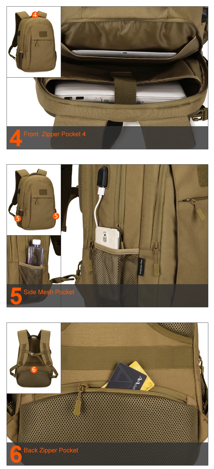 Waterproof 600D Oxford Camping Trekking Hunting Tactical Backpack MOLLE Bag Hiking Daypacks With Power Charging 8