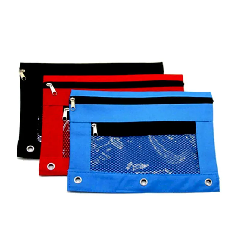 
3-Ring Pencil Pouch Binder Stationery Bag 3 Ring Binder Zipper Pencil Pouch with PVC Mesh Window 