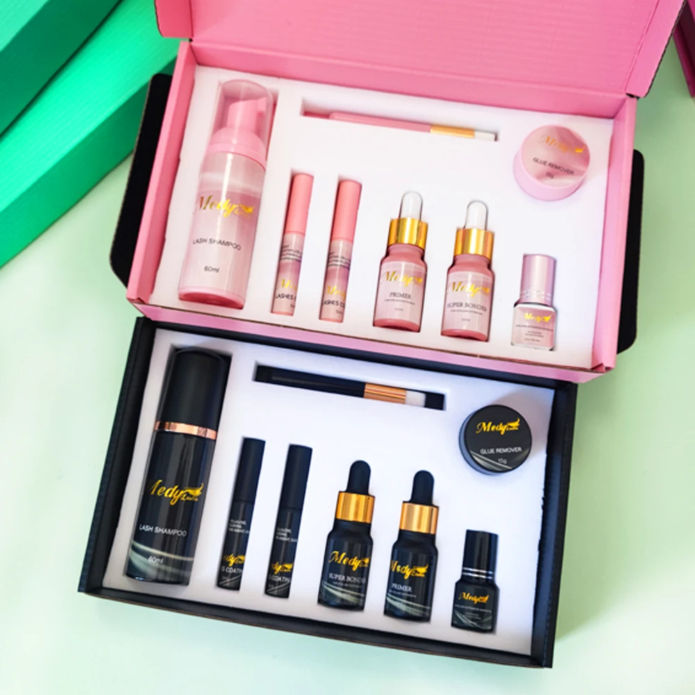 Wholesale Eyelashes Extension Kit Salon Eyelashes Tool Lashes Glue Super Bonder Eyelashes Primer Remover Shampoo Set