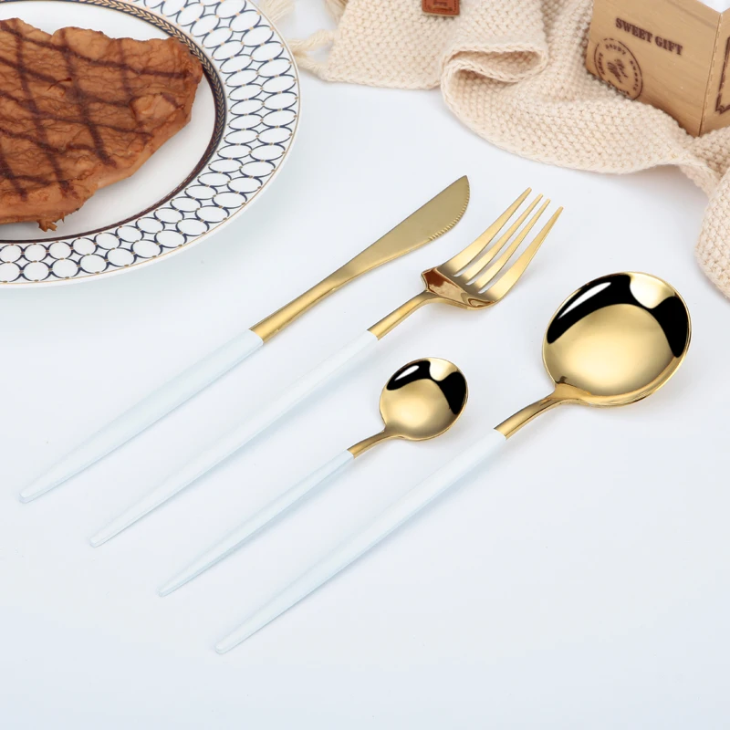
2021 Modern metal flatware sets,stainless steel mirror gold cutlery set 24pcs 