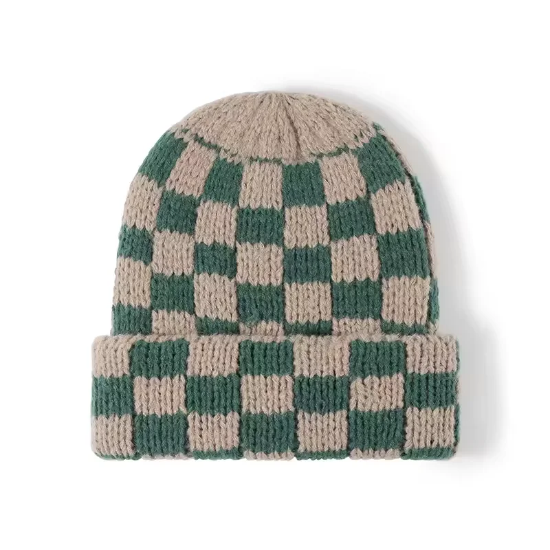 New Arrival Designer Checkered beanie Checkerboard Winter Cap Single Cuff beanie Soft Warm Knitted Beanie Hats