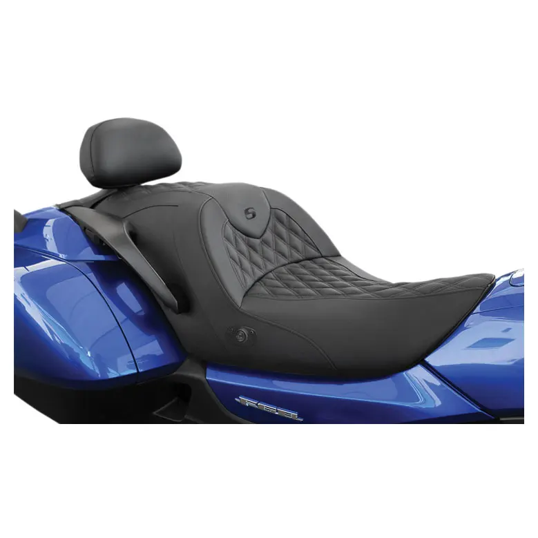 Motorcycle Black RoadSofa LS 2-Up Seat Extended Reach Heated Lattice Stitch Vinyl 2-Up Cushion Seat for Harley Gold Wing Indian