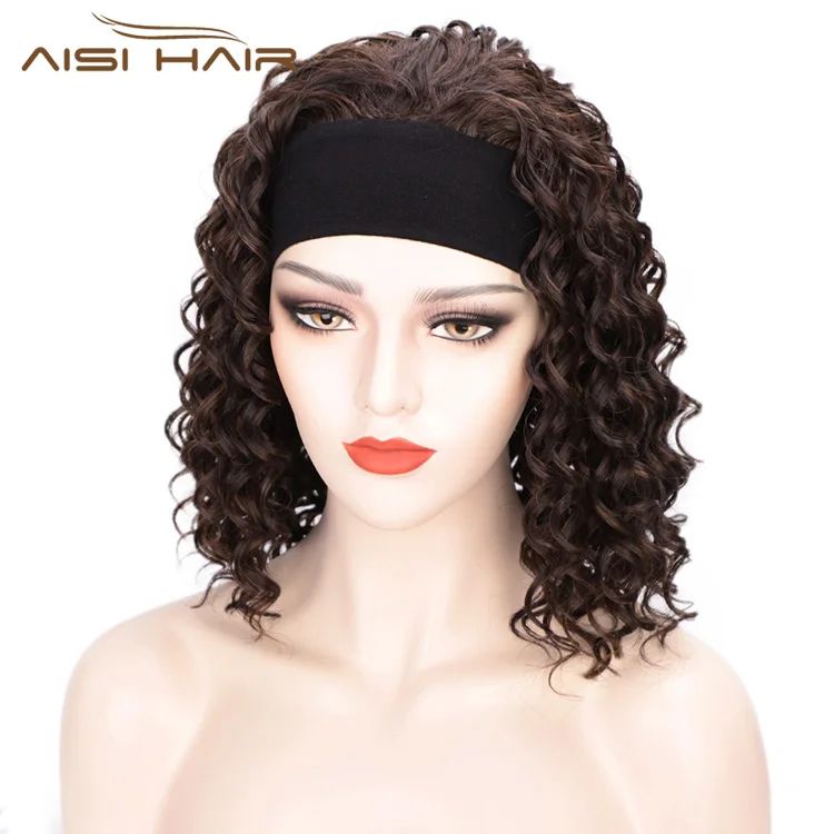  Aisi Hair короткие термостойкие синтетические вьющиеся парики полуженские 3/4 с повязкой на голову коричневые длинные прямые для